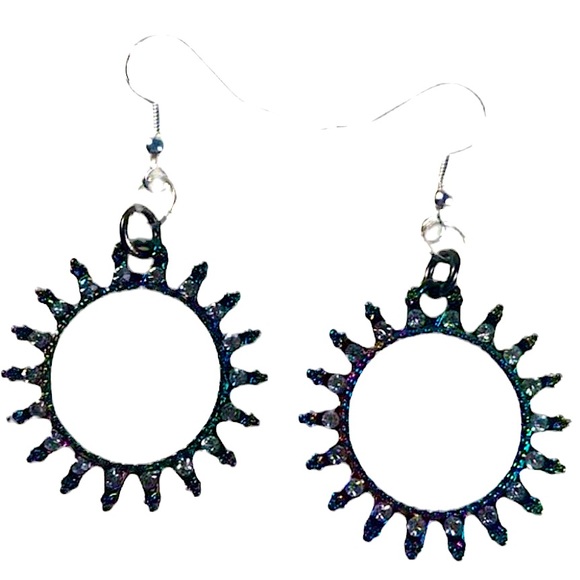 Circle rainbow stone earrings, kinda like a sun design - Picture 2 of 7